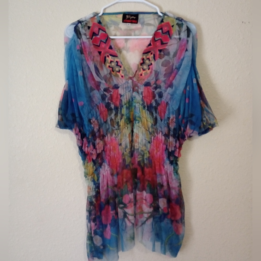 Johnny Was mesh embroidered top